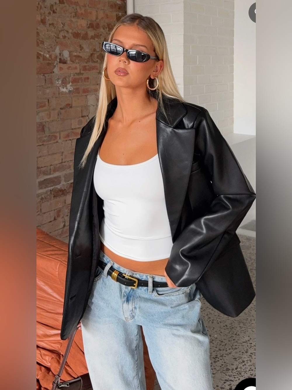 White Fox Boutique Black Faux Leather Blazer